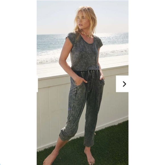 PROMESA True To You Acid Wash Charcoal Drawstring Jumpsuit Size XXL Vintage Wash - Picture 2 of 6